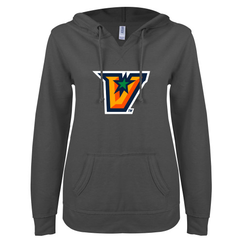 Main Image for  ENZA Womens Dark Heather V Notch Raw Edge Fleece Hoodie
