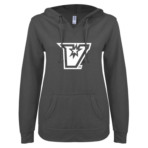 Main Image for  ENZA Womens Dark Heather V Notch Raw Edge Fleece Hoodie