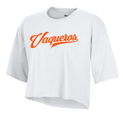  Champion Womens White Crop Tee - Vaqueros Script