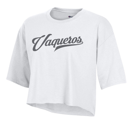  Champion Womens White Crop Tee - Vaqueros Script