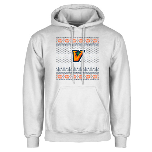  White Fleece Hoodie - UTRGV - Ugly Christmas Sweater w Primary Mark