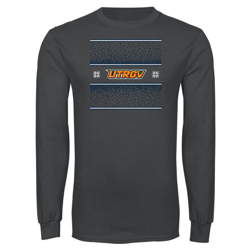  Charcoal Long Sleeve T Shirt - UTRGV - Ugly Christmas Sweater w Wordmark