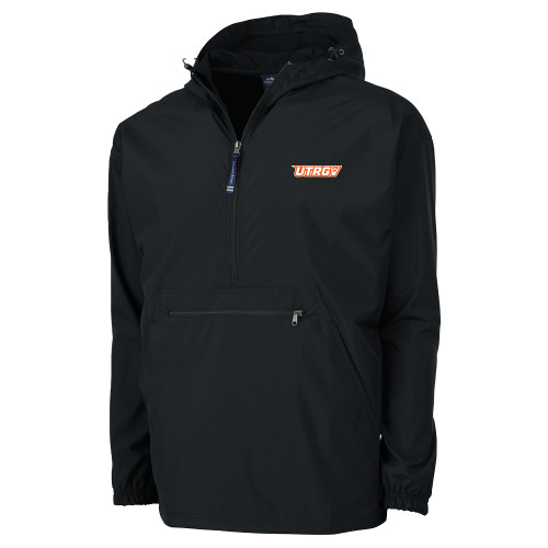  Charles River Black Pack N Go Pullover Rain Jacket - UTRGV Primary Logo