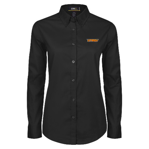  Womens Black Twill Button Down Long Sleeve  - UTRGV Primary Logo