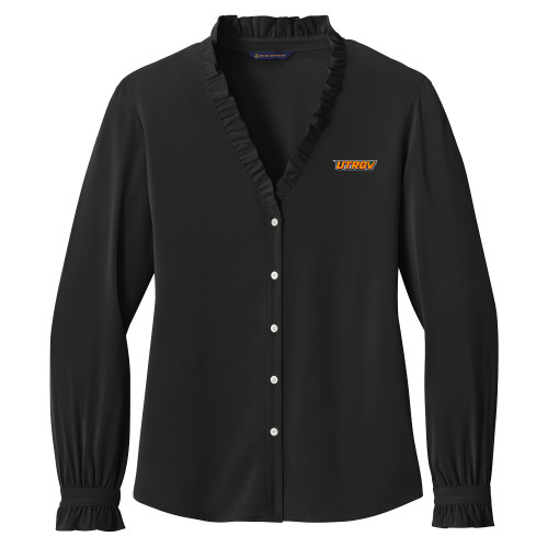  Brooks Brothers Womens Black Long Sleeve Ruffle Collar Blouse - UTRGV Primary Logo