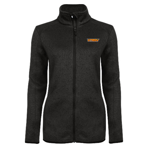  Womens Black Heather Fleece Jacket - UTRGV Primary Logo
