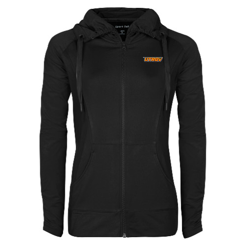  Womens Black Sport Wick Stretch Full Zip Jacket - UTRGV Primary Logo
