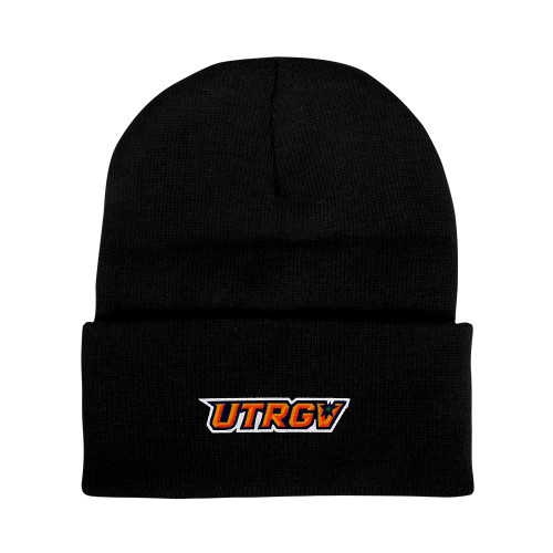  Black Knit Beanie w/Cuff - UTRGV Primary Logo