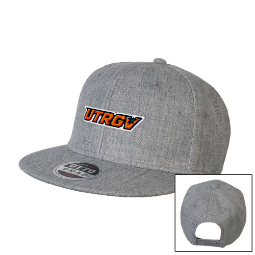  Heather Grey Wool Blend Flat Bill Snapback Hat - UTRGV Primary Logo