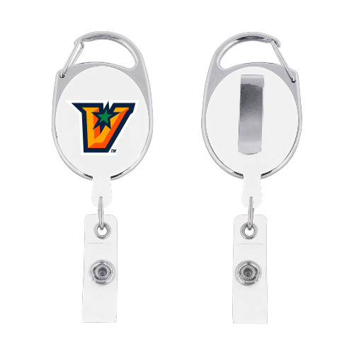  White Oval Retractable Badge Holder w/Clip - V Secondary Logo