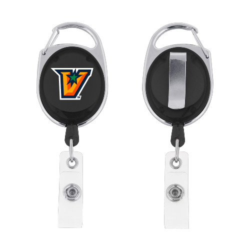  Black Oval Retractable Badge Holder w/Clip - V Secondary Logo