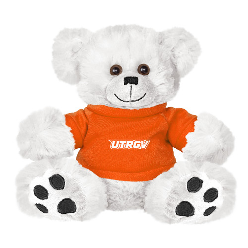  Plush Big Paw 8 1/2 inch White Bear w/Orange Shirt - UTRGV Primary Logo