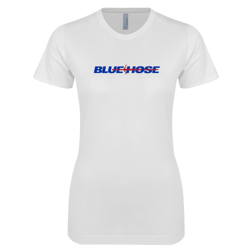  Next Level Womens White Boyfriend Tee - Blue Hose