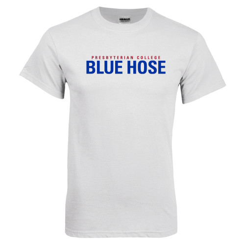  White T Shirt - Presbyterian College Blue Hose Stacked