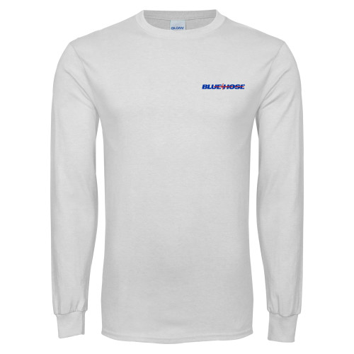  White Long Sleeve T Shirt - Blue Hose
