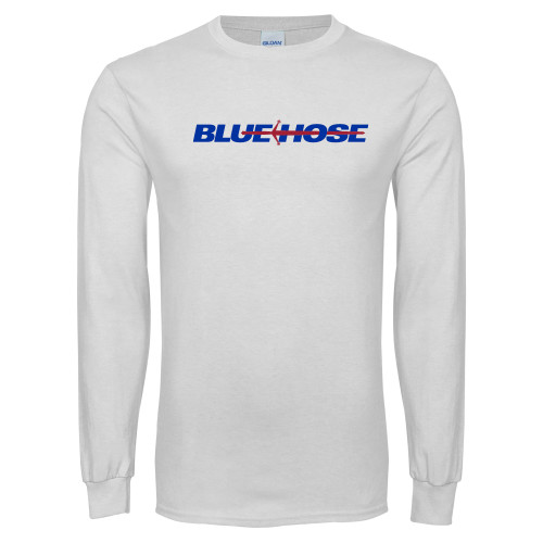  White Long Sleeve T Shirt - Blue Hose
