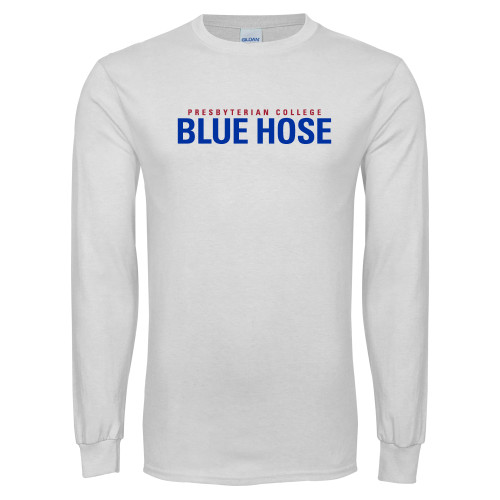  White Long Sleeve T Shirt - Presbyterian College Blue Hose Stacked