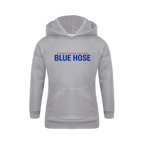  College Youth Grey Fleece Hood - Presbyterian College Blue Hose Stacked