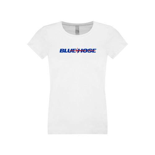  College Next Level Girls White Fashion Fit T Shirt - Blue Hose