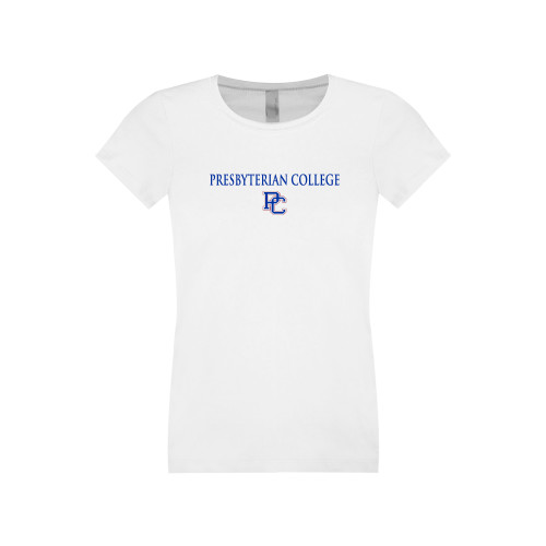  College Next Level Girls White Fashion Fit T Shirt - Presbyterian College w PC
