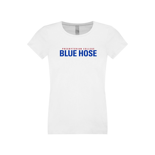 College Next Level Girls White Fashion Fit T Shirt - Presbyterian College Blue Hose Stacked