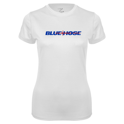  Womens White Performance Tee - Blue Hose