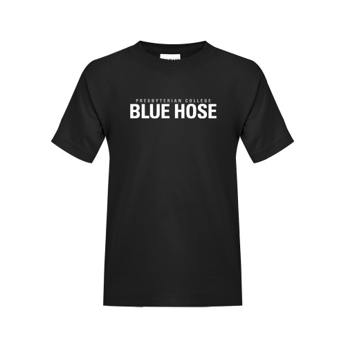  Youth Black T Shirt - Presbyterian College Blue Hose Stacked
