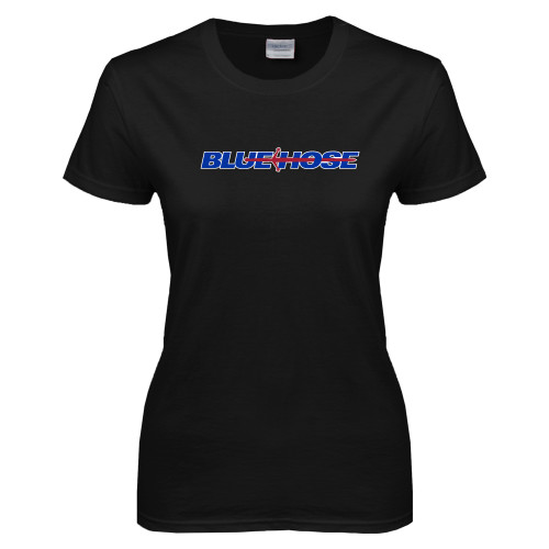  Womens Black Short Sleeve Tee - Blue Hose