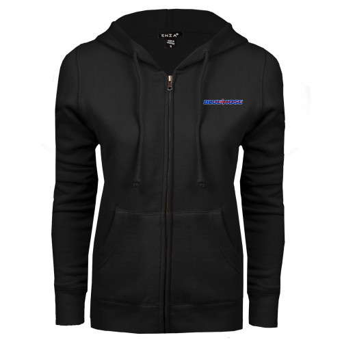  ENZA Womens Black Fleece Full Zip Hoodie - Blue Hose