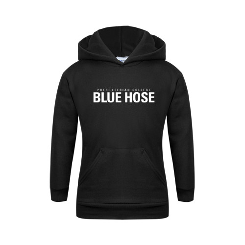  College Youth Black Fleece Hoodie - Presbyterian College Blue Hose Stacked