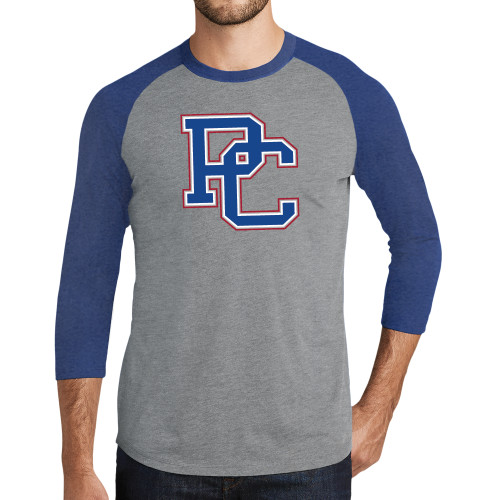  Grey/Royal Heather Triblend Baseball Raglan Tee - PC