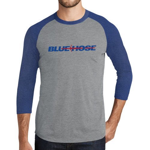  Grey/Royal Heather Triblend Baseball Raglan Tee - Blue Hose