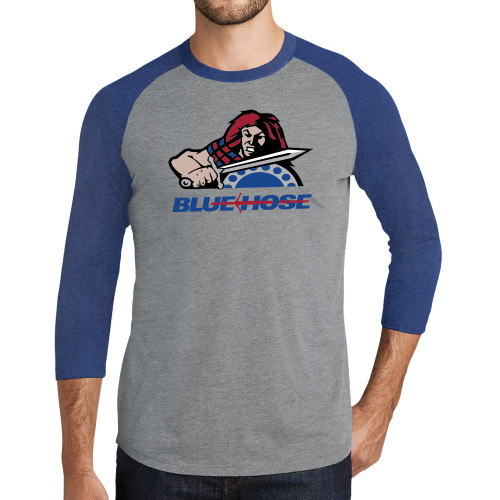  Grey/Royal Heather Triblend Baseball Raglan Tee - Mascot