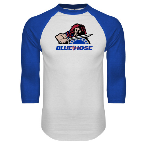  White/Royal Raglan Baseball T Shirt - Mascot