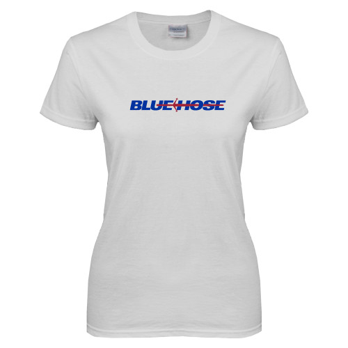  Womens White Short Sleeve Tee - Blue Hose