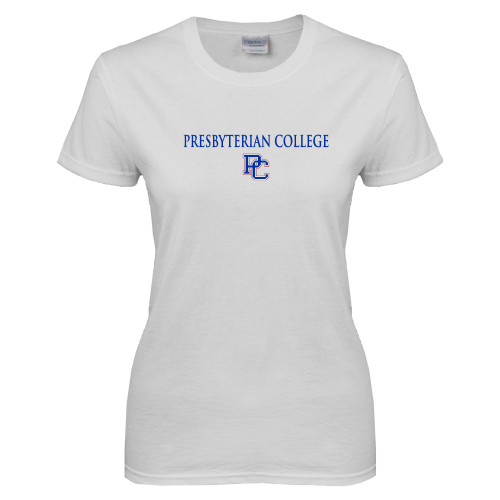  Womens White Short Sleeve Tee - Presbyterian College w PC