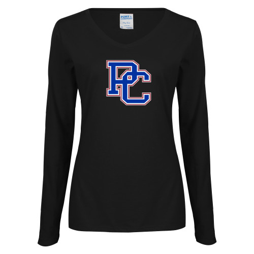  Womens Black Long Sleeve V Neck Tee  - PC