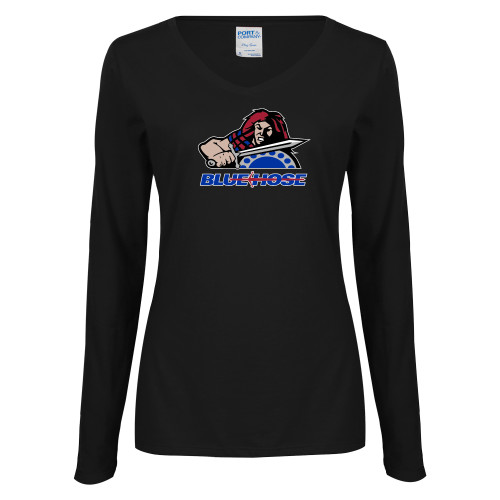  Womens Black Long Sleeve V Neck Tee  - Mascot