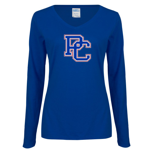  Womens Royal Long Sleeve V Neck Tee  - PC