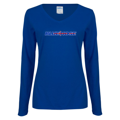  Womens Royal Long Sleeve V Neck Tee  - Blue Hose