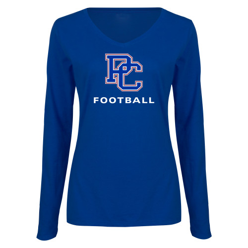  Womens Royal Long Sleeve V Neck Tee  - Football