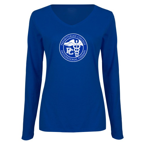  Womens Royal Long Sleeve V Neck Tee  - Presbyterian College - Occupational Therapy Seal