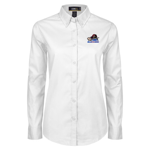  Womens White Twill Button Down Long Sleeve - Mascot