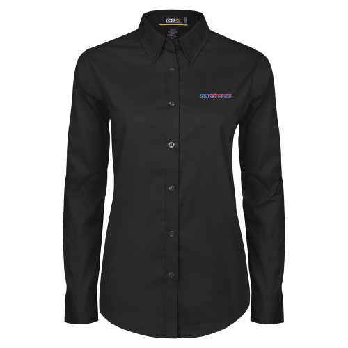  Womens Black Twill Button Down Long Sleeve  - Blue Hose