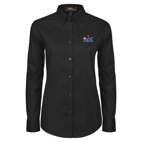  Womens Black Twill Button Down Long Sleeve  - Mascot