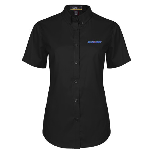  Womens Black Twill Button Up Short Sleeve - Blue Hose