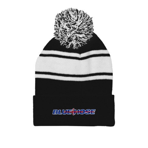  Black/White Two Tone Knit Pom Beanie w/Cuff - Blue Hose