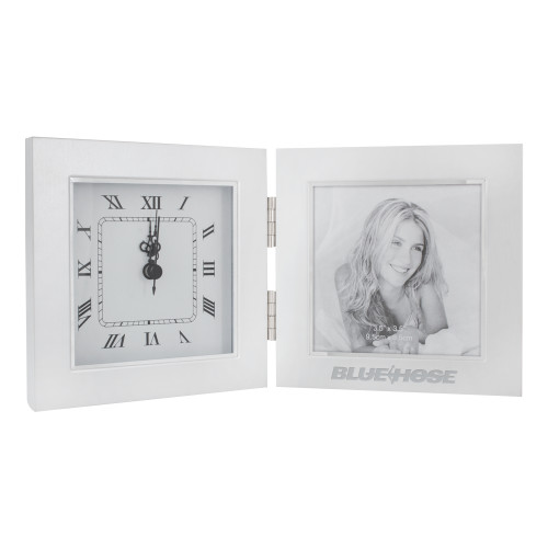  Silver Two Tone Photo Frame w/Clock - Blue Hose Engraved