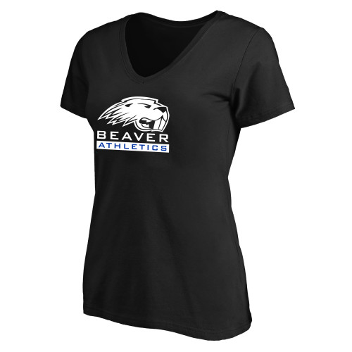 Pratt Comm College Womens Plus Black V Neck T Shirt - Beaver Athletics with Mascot