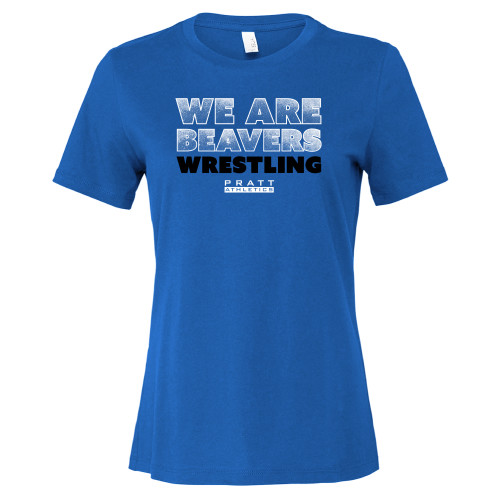 Pratt Comm College Bella + Canvas Womens Royal Relaxed Cotton T Shirt - We Are Beavers Wrestling